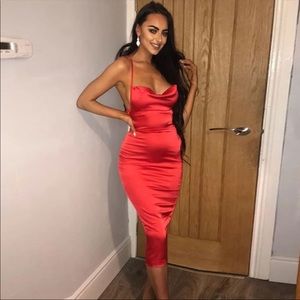 Cherry red silky satin dress